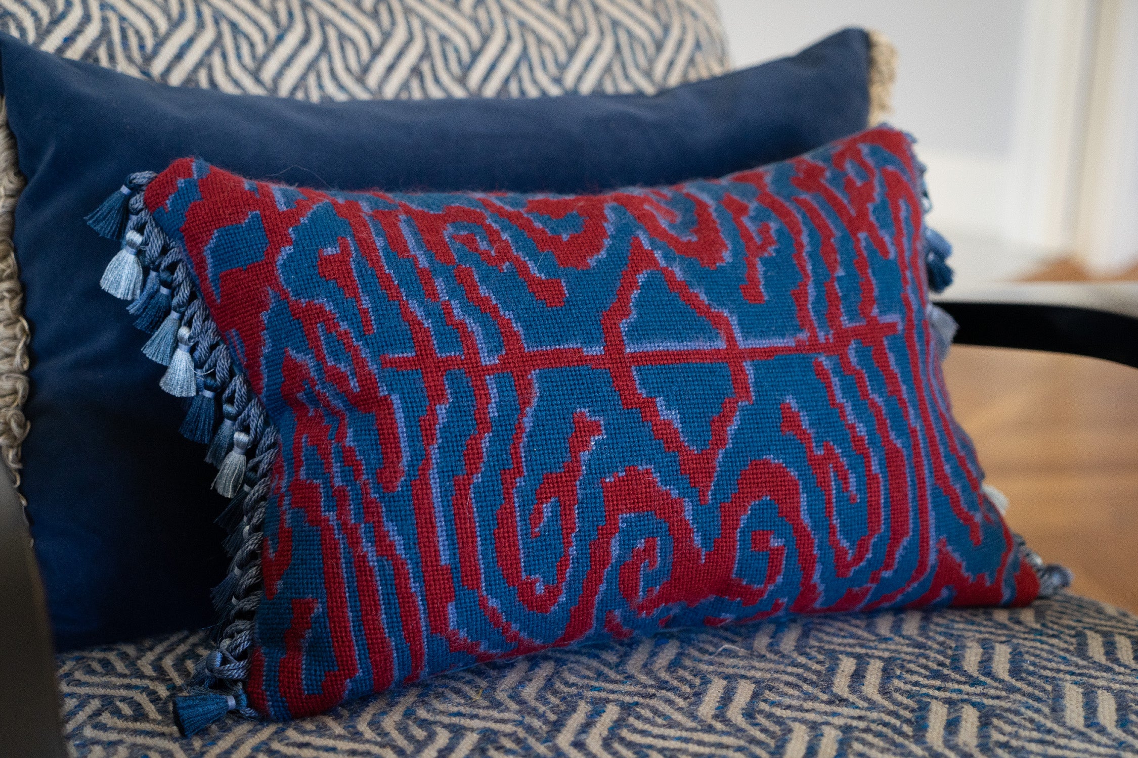 Broderikit Cloud Burgundy Blue Throw Pillow