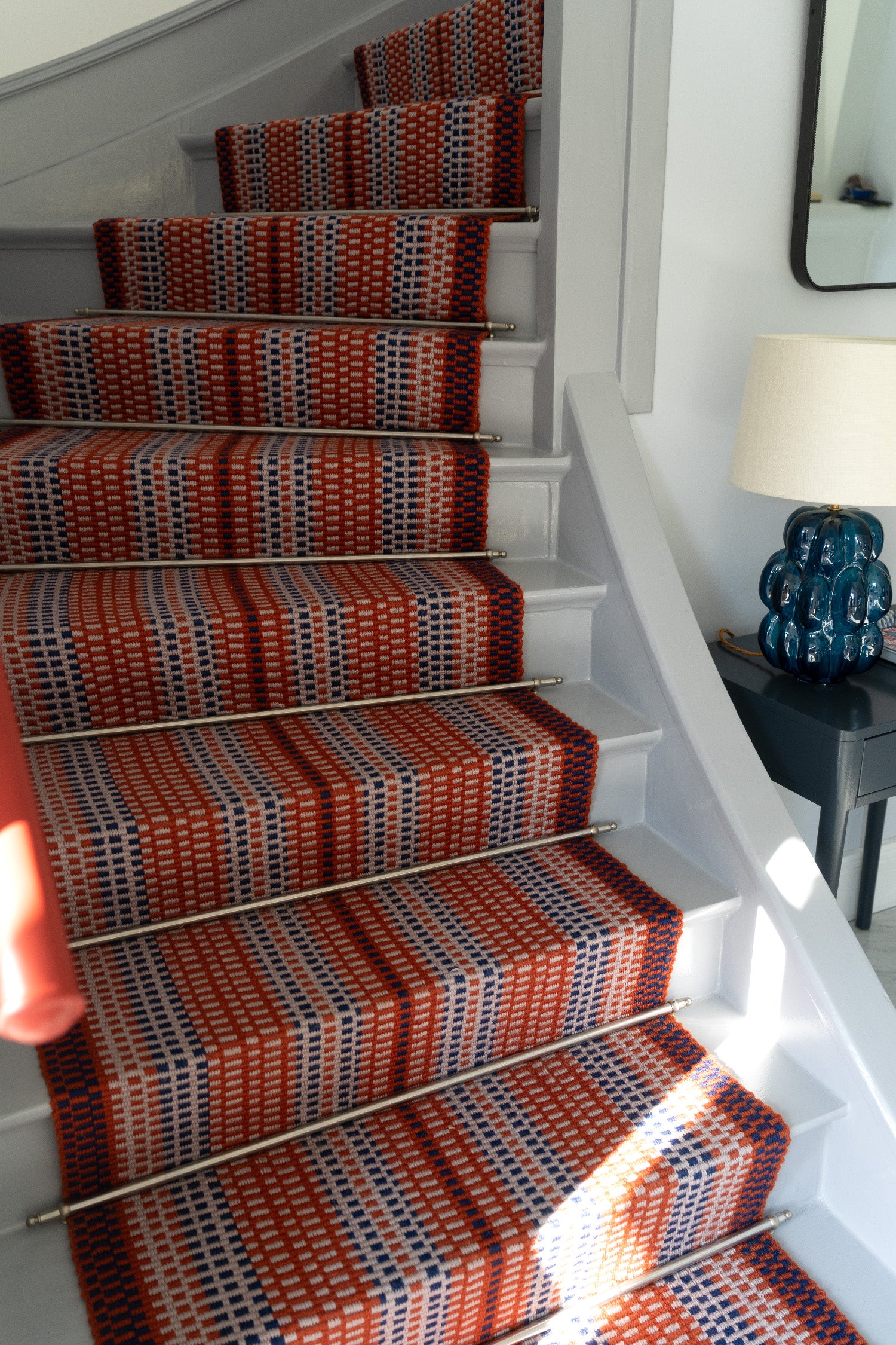 Custom Rips Rug Stair Runner Lingonberry Blue